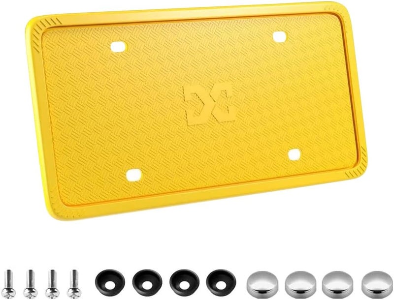 XCLPF Silicone Yellow License Plate Frame Covers 1 Pack- Front and Back Car Plate Bracket Holders. Rust-Proof, Rattle-Proof(Yellow) - Image 1